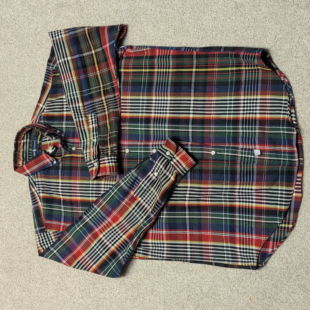 Polo Ralph Lauren Vintage Colorful Plaid Heavy Cotton Flannel Button Down Sz M